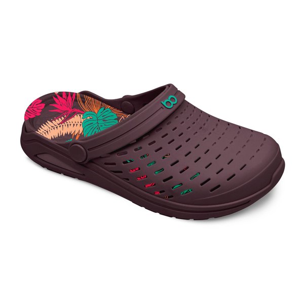 Clog Kin com palmilha Maxisense catálogo estampa de flores Açaí