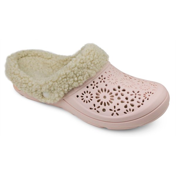 Clog Nellie fundo branco catálogo com pelúcia cor Rosa
