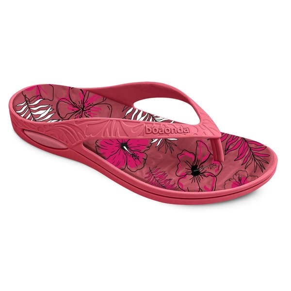 Chinelo Lilly fundo branco catálogo estampa flores cor Goiaba