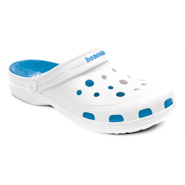 Clog Jhon fundo branco catálogo Palmilha Maxisense cor Branco e azul