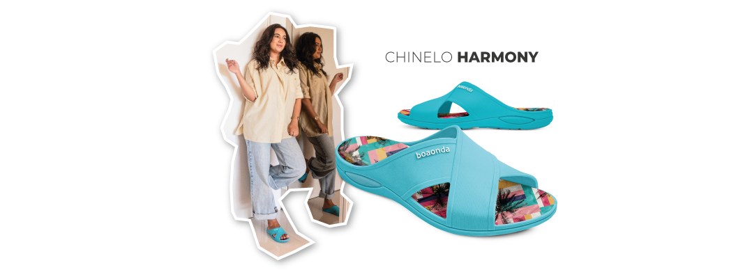 Chinelo Harmony em um look estiloso